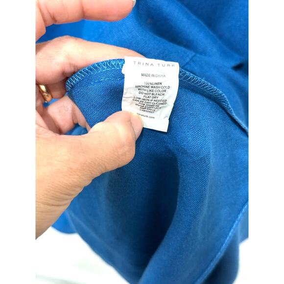 Trina Turk Out Of Office 100% Linen Drop Waist Mini Dress Blue Womens Size Large - Picture 4 of 4